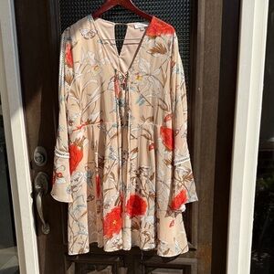 Umgee Red and Beige Floral Dress